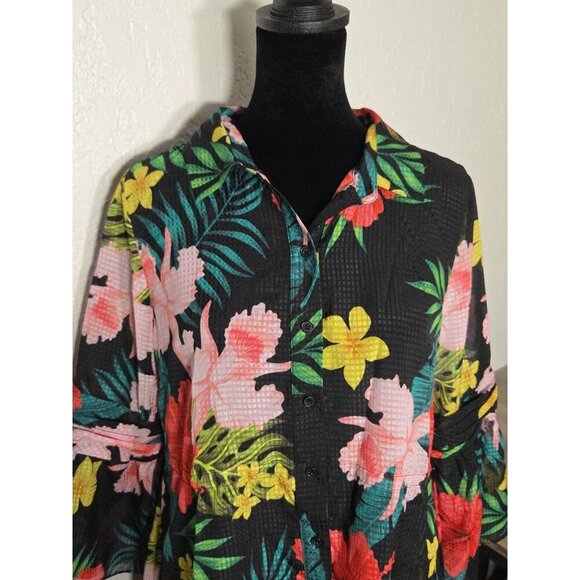 Soft Surroundings Button Down Sheer Tropical Moonlight Tunic Size XS With Tie - Picture 6 of 9